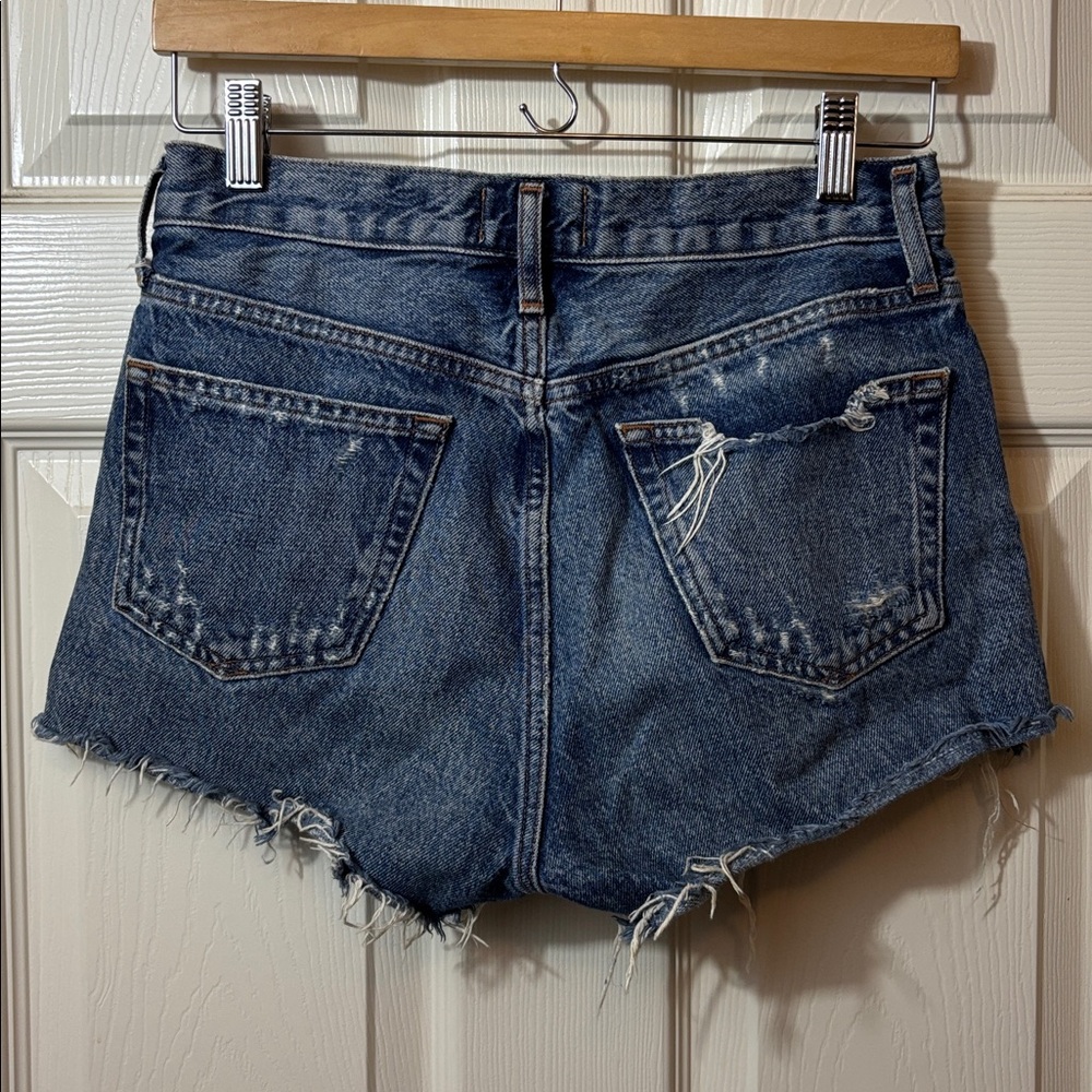 Agolde Blue Distressed Denim Cutoff Shorts - Picture 6 of 10
